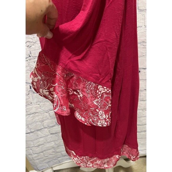 Catherine’s Long V Neck Pink Rayon Blend Floral Trim Tunic Top 2X 22/24 - Picture 5 of 9